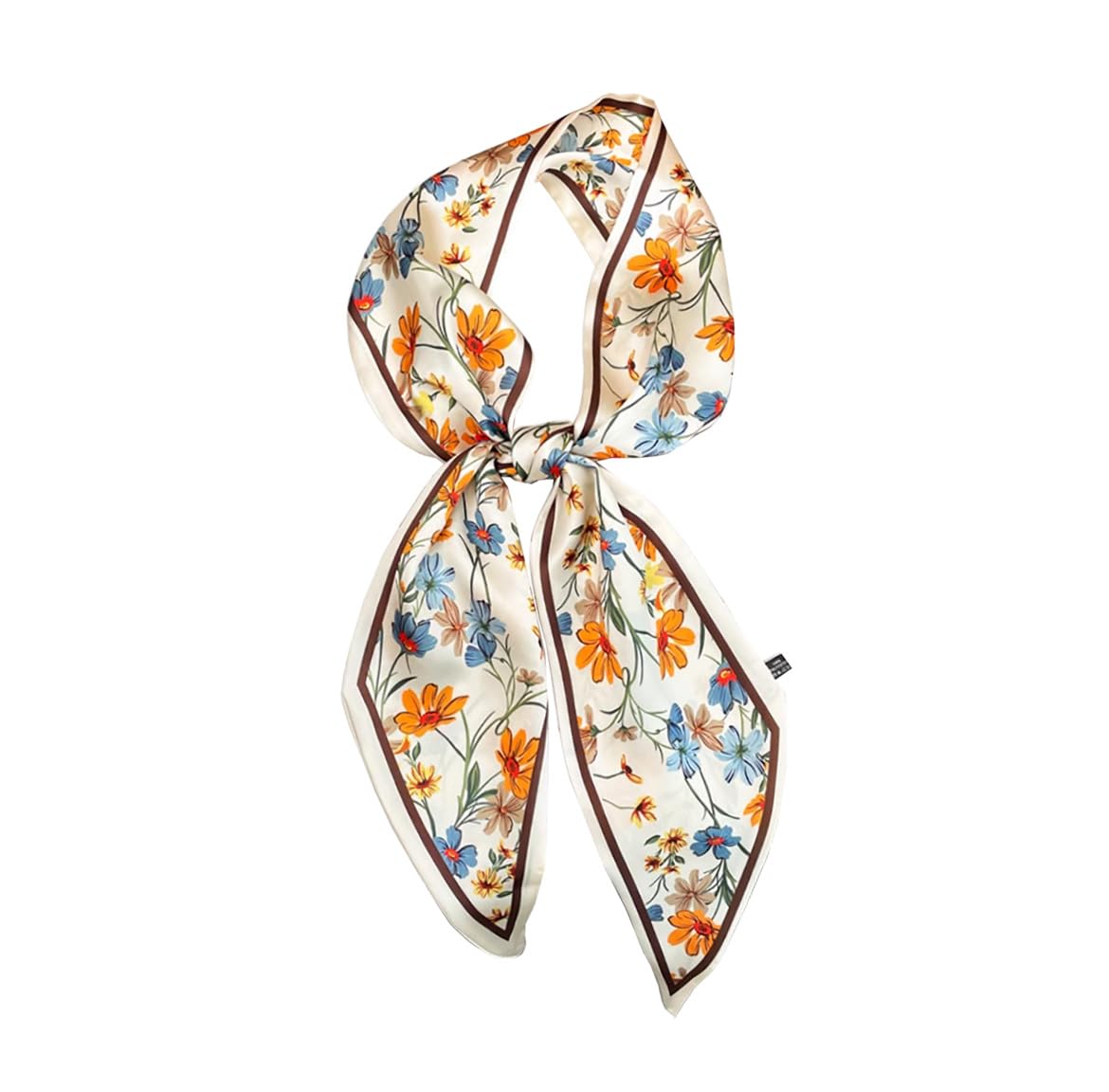 JERLA Mulberry Silk Like Head Scarf Hair band Ribbon Women's Fashion Neck Satin Scarfs for Bag Hair handbag Scarves, 3 Floral Cream White, 59"X5.9"