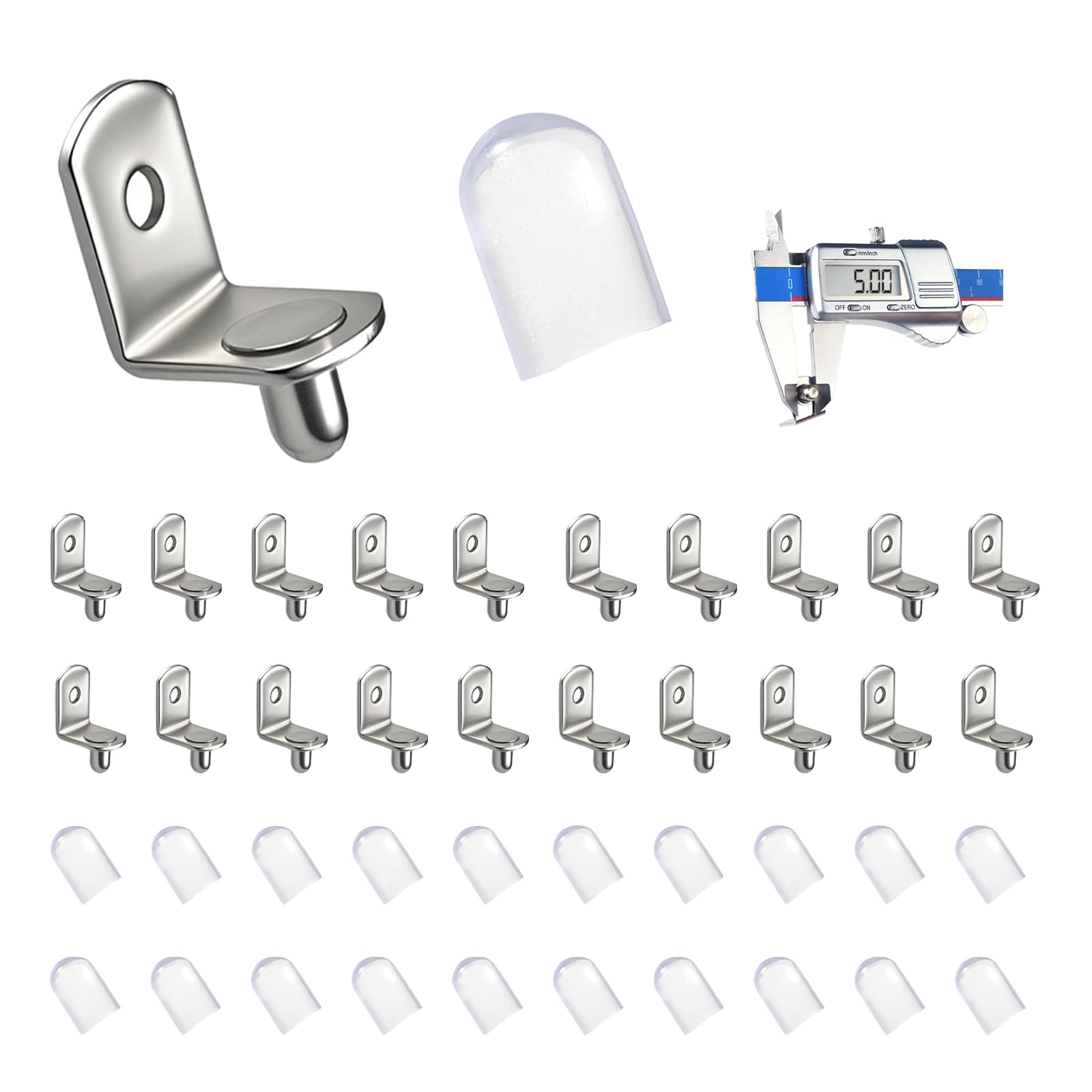 5mm L-Shaped Metal Shelf Support Pegs, 20PCS Shelf Pins Kit with 20PCS Protective Sleeve, Cabinet Shelf Clips for Kitchen, Bookshelf, Wine Cabinet (Silver)-image-22