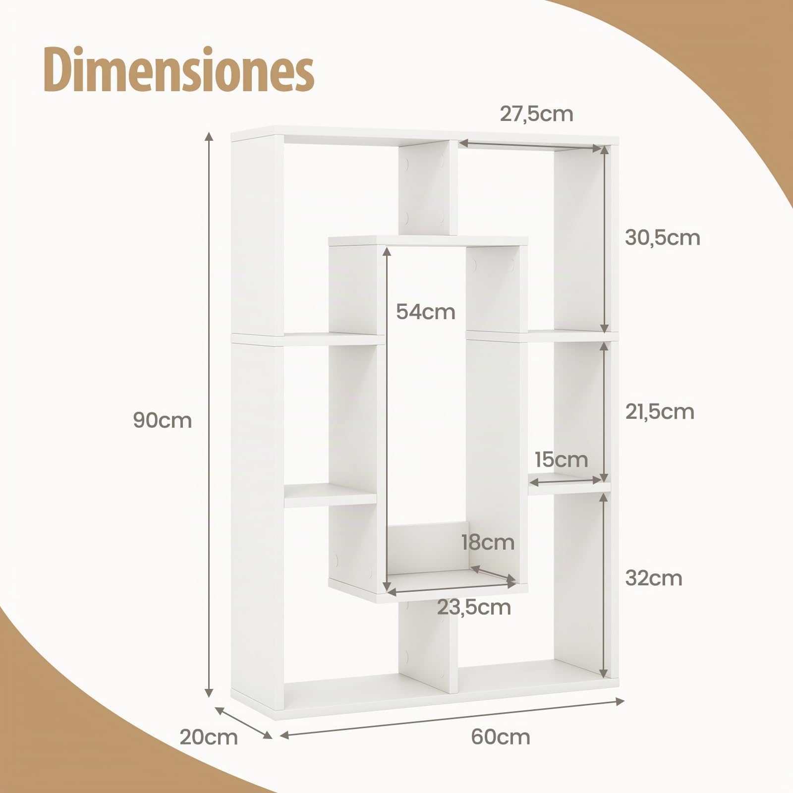 COSTWAY Estanteria Cubos, Libreria Estanteria de 7 Cubos, Estanteria Libros Salon Dormitorio, Estudio, Oficina, 60 x 20 x 90 cm (Blanco)