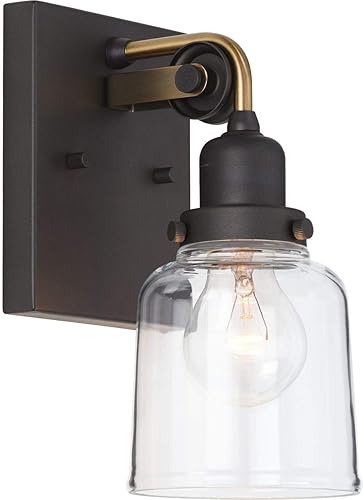 Progress Lighting Rushton Collection - Lámpara de tocador de baño de cristal transparente para casa de campo, color grafito, color negro