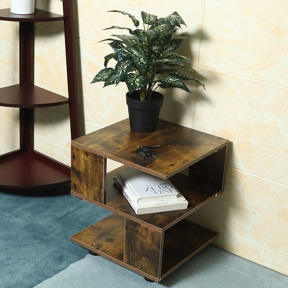 Buy YATAI 2Tier Rustic Wood Bed Nightstand Table With Flat OR Slant