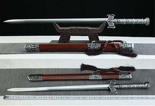 Miniatura 7 de LOONGSWORD, espada china Han jian, espadas reales (hoja de acero de Damasco forjado, accesorios de aleación, vaina de palisandro)