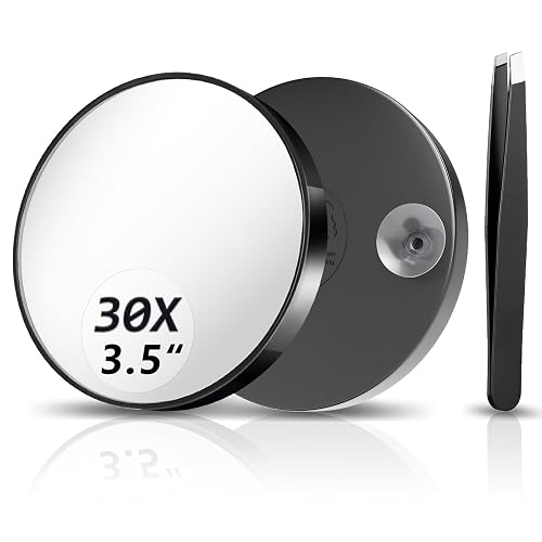 30X Magnifying Mirror, Magnified Mirrors 3.5' with Two Suction Cups and Tweezers, Travel Magnifyied Mirror Set Comes wit