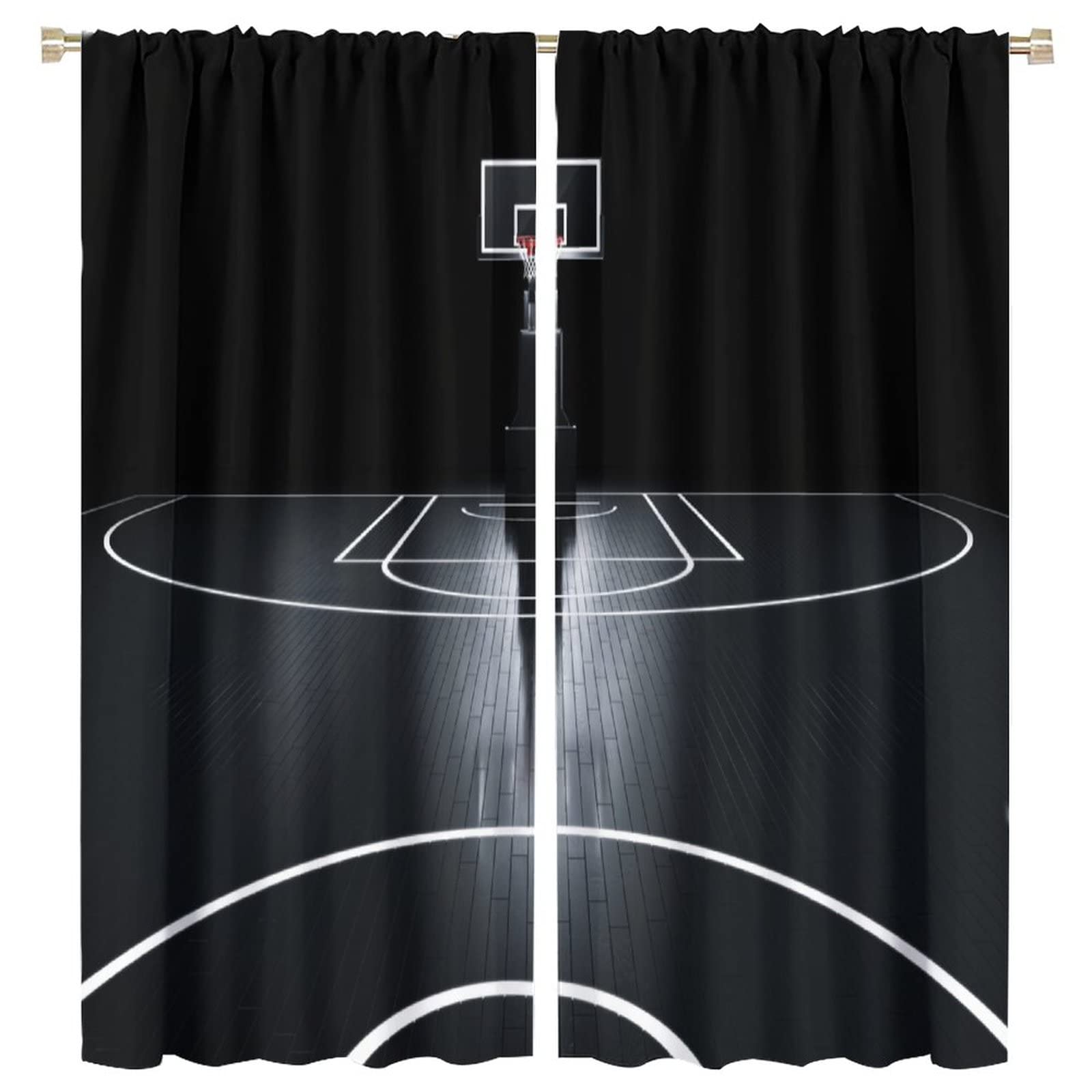 JESTRONRY Basketball Sports Curtain,Basketball Court Sports Theme Room Darkening Door Window Rod Pocket Curtain for Teen Boys Bedroom Living Room Decor W63xL72in