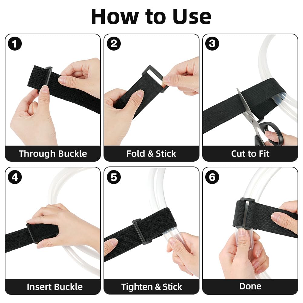 HOTUT Bridas Reutilizables para Cables de 6m x 3.8cm con 25 Hebillas, Ajustables de Nylon con Gancho y Bucle, Cortables a la Longitud Deseada, Cintas de Sujeción para Organizador Management de Cables