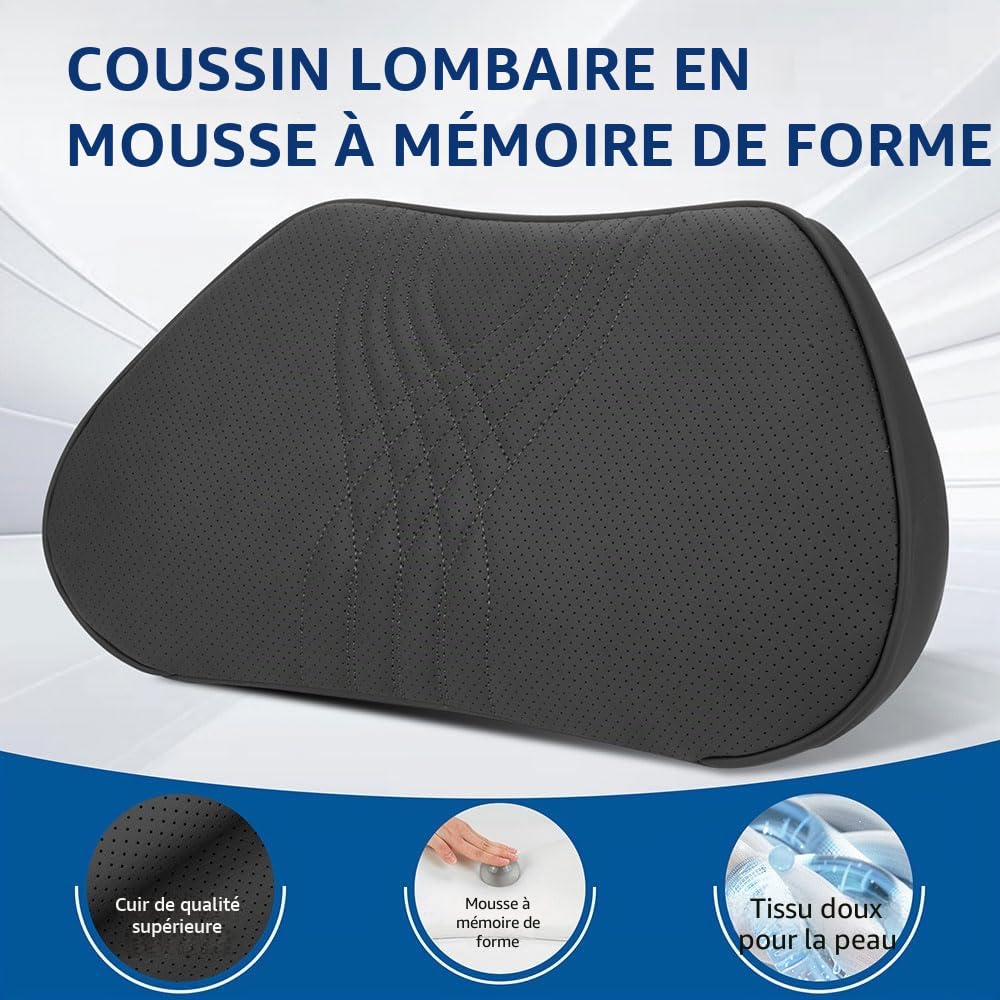 Coussin de Soutien Lombaire Ergonomique, Oreiller de Soutien du Dos Dossier Support Dorsal en Mousse à Mémoire pour Siège de Voiture Chaise de Bureau, Noir, 1 Pièce