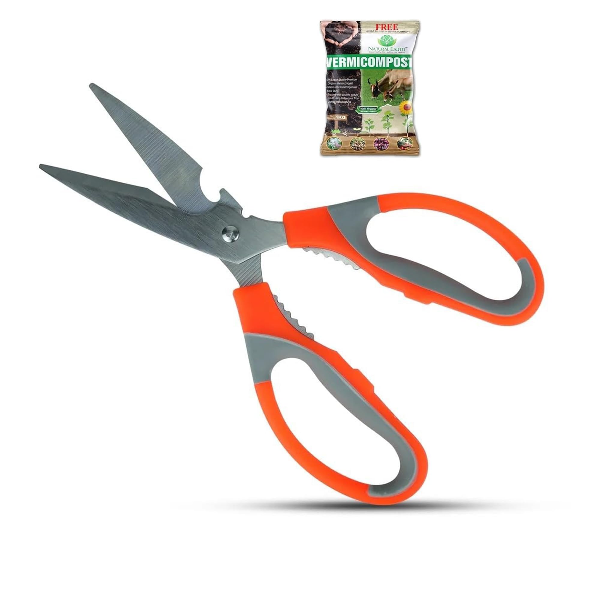 NATURAL EARTH® Multipurpose Plant Scissors for Gardening with FREE 1 KG Organic Fertilizer | Sharp Stainless Steel Blades | Non-Slip Handle | Rust-Resistant Garden Scissors for Trimming & Cutting-picture-25