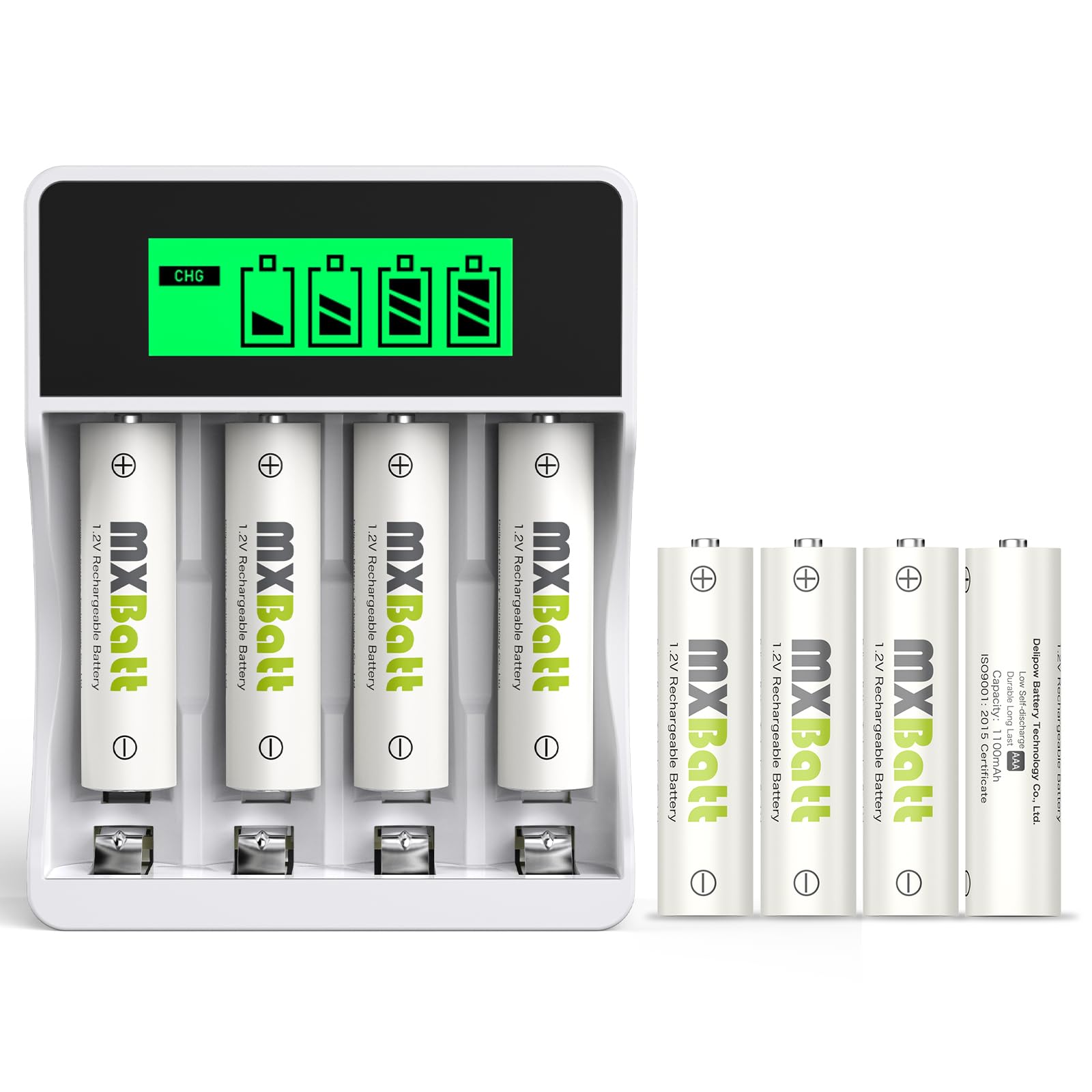 AAA Batterie Ricaricabili Ni-MH 1100mAh 8 Pack con Caricabatterie Intelligente LCD per Pile Ricaricabili 1.2V AA AAA