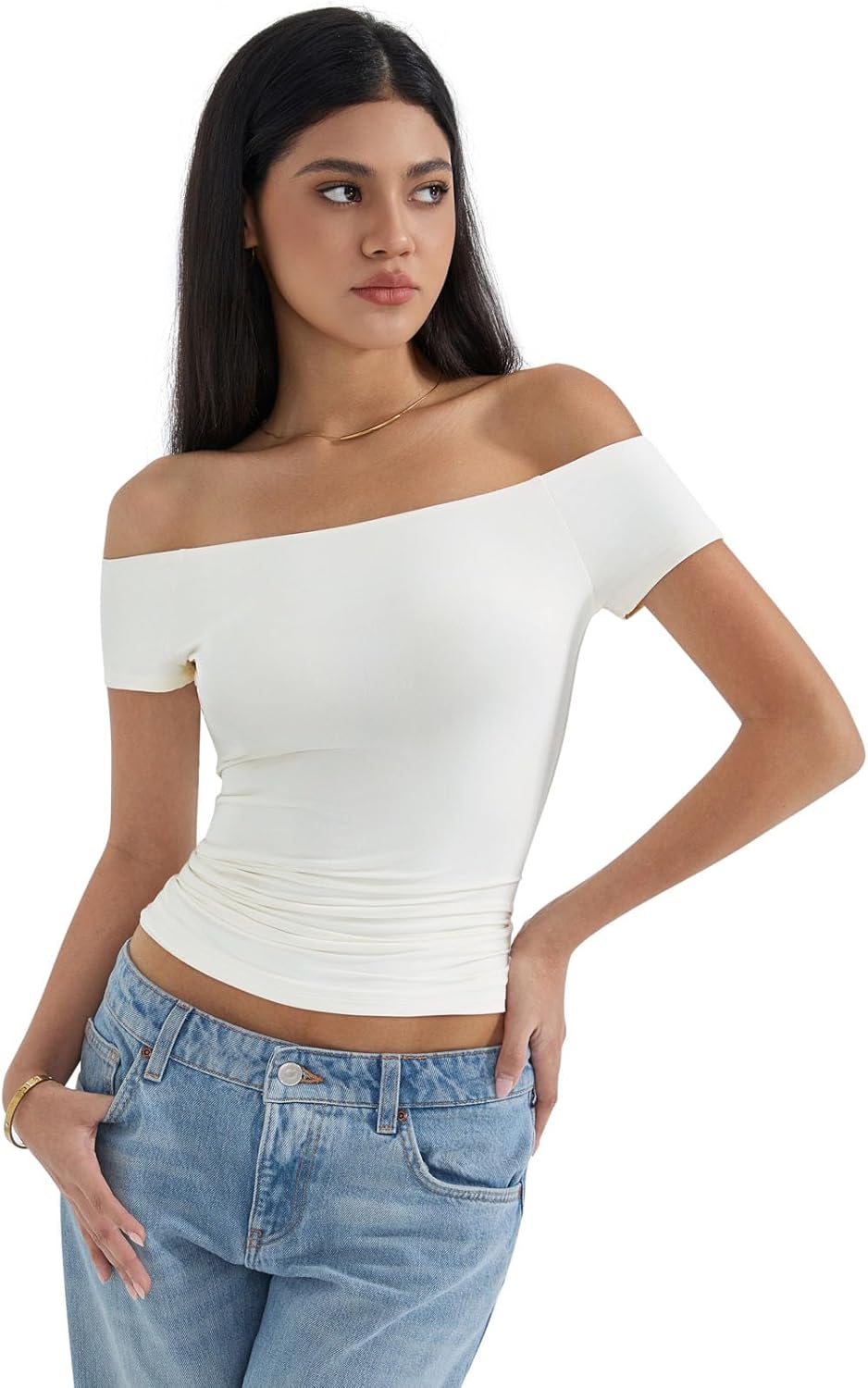 SUUKSESS Women Double Lined Off The Shoulder Tops Fitted Going Out Basic Shirts - Image 2