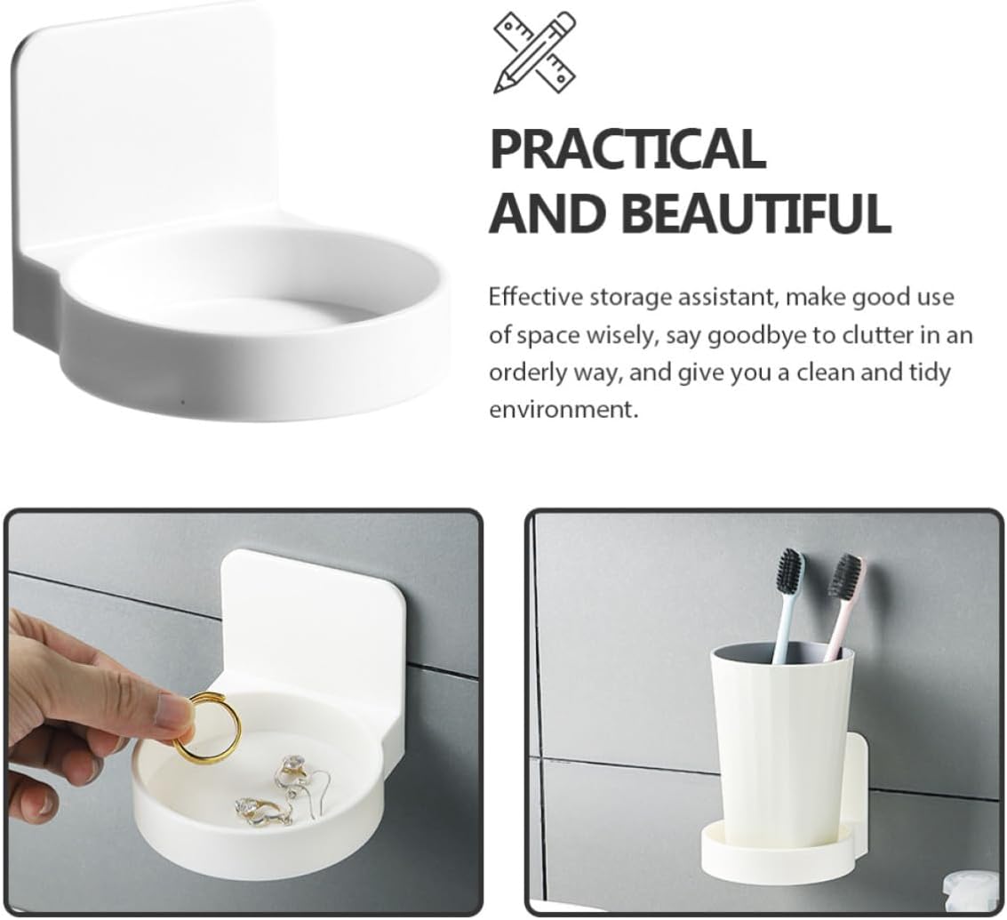 OUNONA 2pcs Wall Mounted Bathroom Holder for Toothbrush Cup and Shampoo Bottle, Abs Material with Enough Capacity, Practical and Easy to Install Storage Organizer for Bathroom