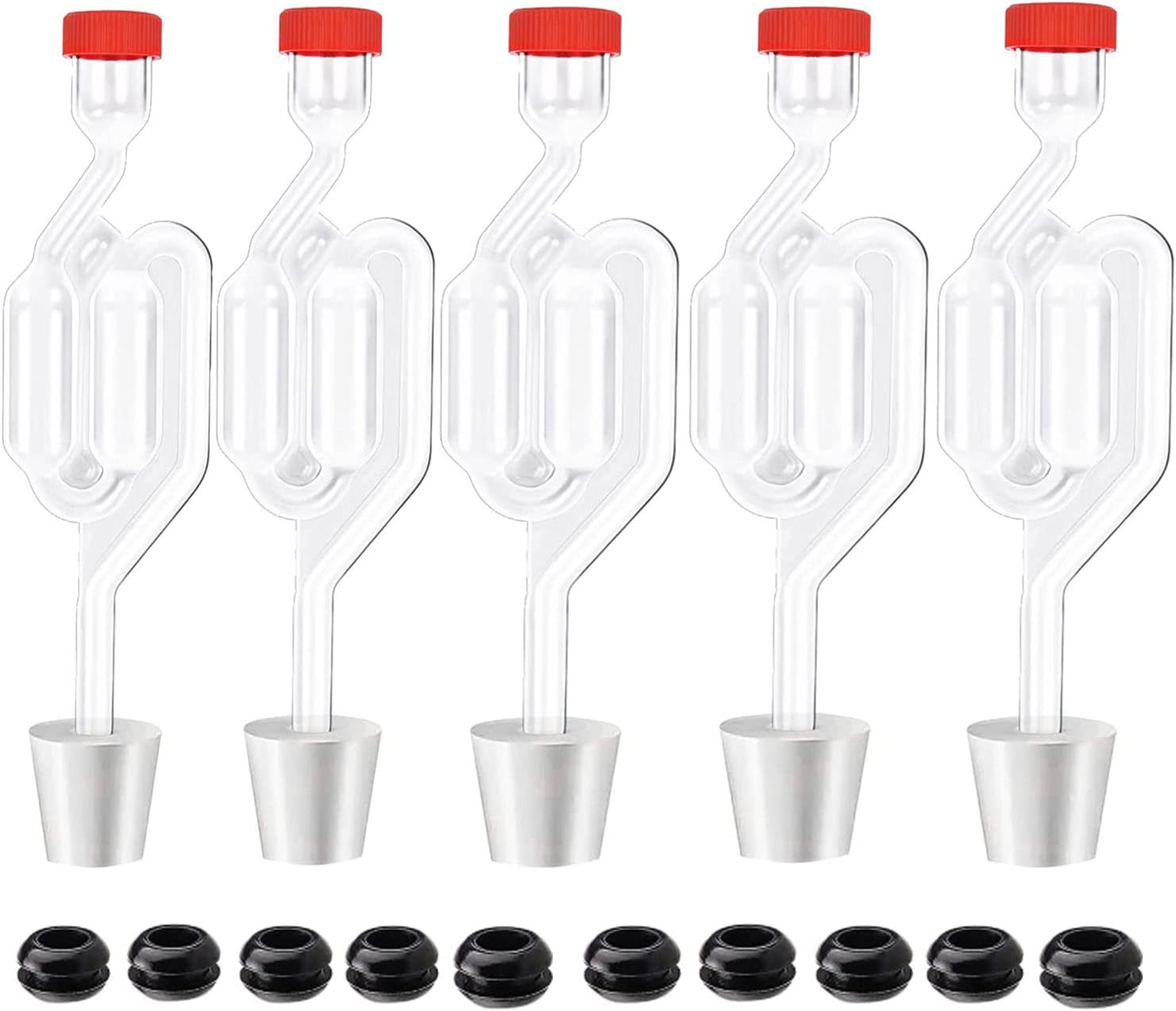 5ct. S - Shape Airlock with # 6 Stopper 5pcs & Grommets 10pcs,Bubble Fermentation Airlock for Brewing Wine Making Sauerkraut Kimchi (Improved Version)