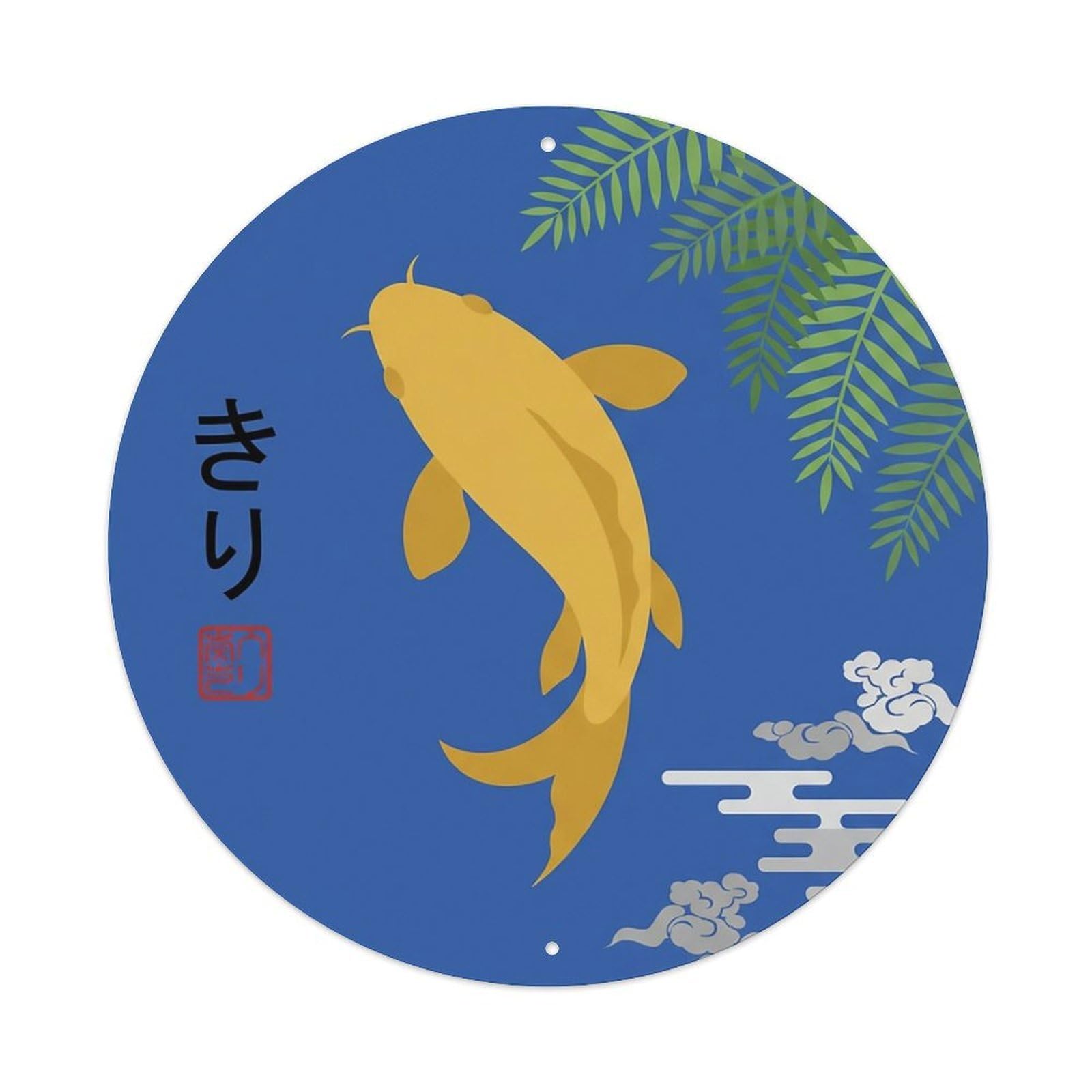 Odgynaw 8X8inch(20X20cm) Vintage Koi Fish Japanese Cobalt Metal Tin Sign
