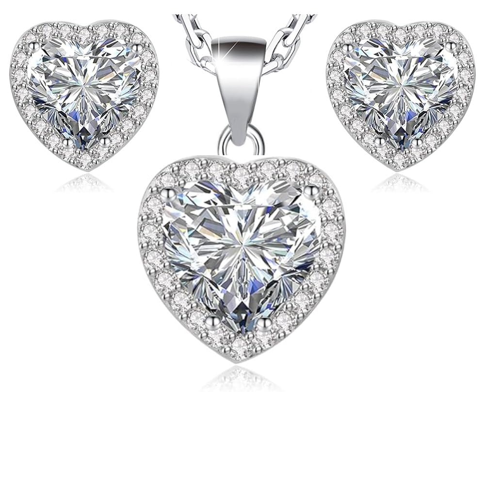 Crystalline Azuria 18ct Chapado en Oro Blanco Amor Corazón Zirconia Cristales Juegos de Joyas Corazón Collar Pendientes de tuerca para Mujeres y Niñas