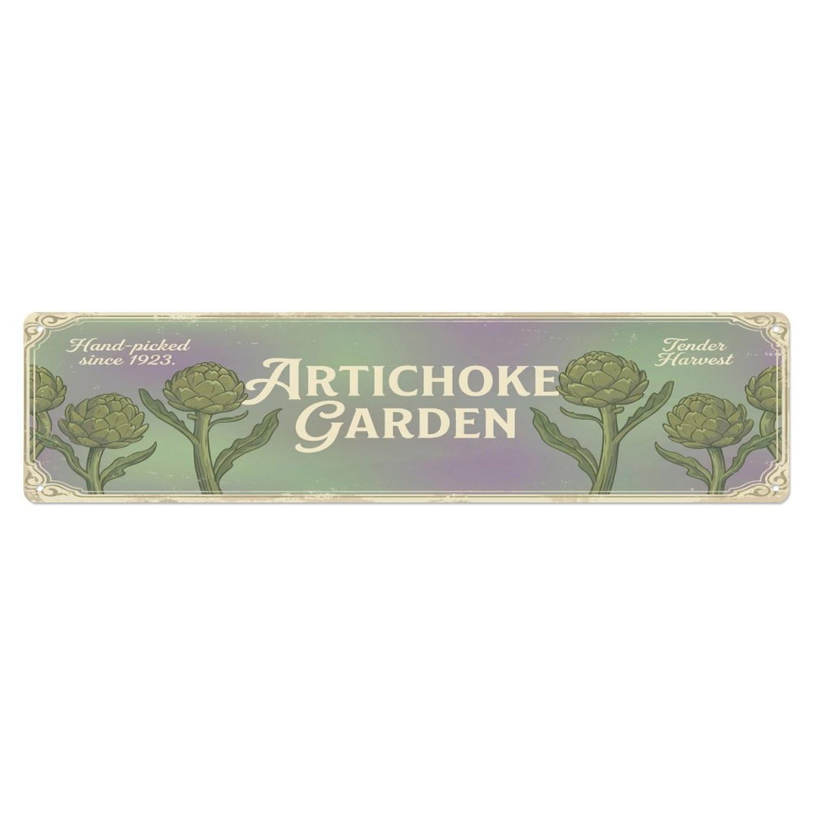 Olhnbad 4X16inch(10X40cm) Vintage Cottagecore Garden Artichoke Garden Banner Metal Tin Sign