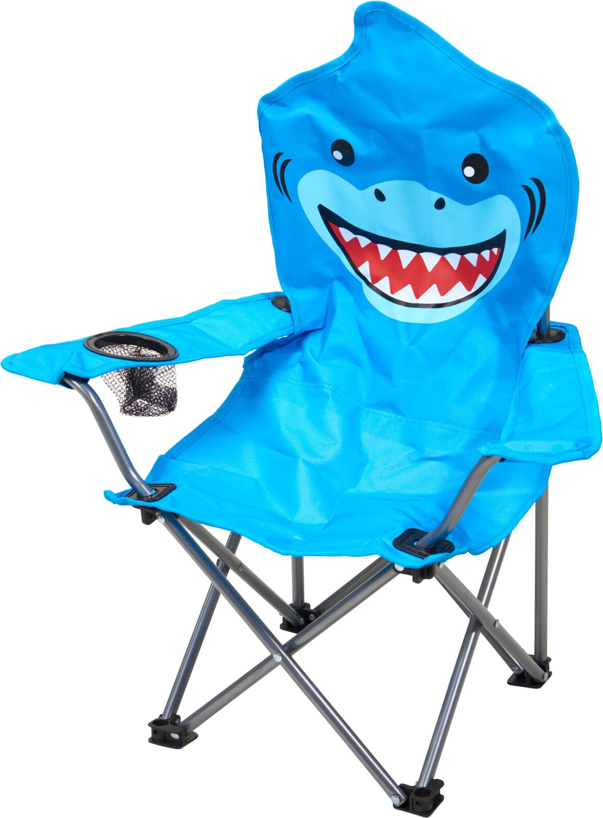 Envenzo Kids Folding Camping Chair, 4 Assorted Animal Designs, 600D Polyester, with Cup Holder and Security Lock, 35x35x60cm (1, BLUE)