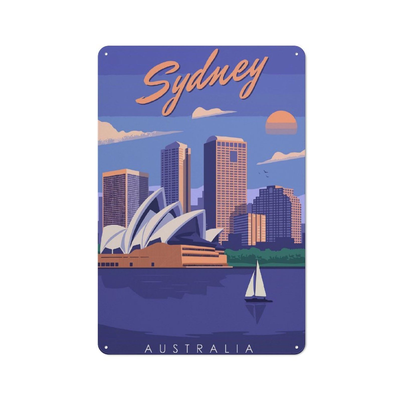 Junmoney Travel To Sydney 30X20cm Retro Metal Plaque With For Garage Or Workshop, Housewarming Present For People Styling Garage And Workshop