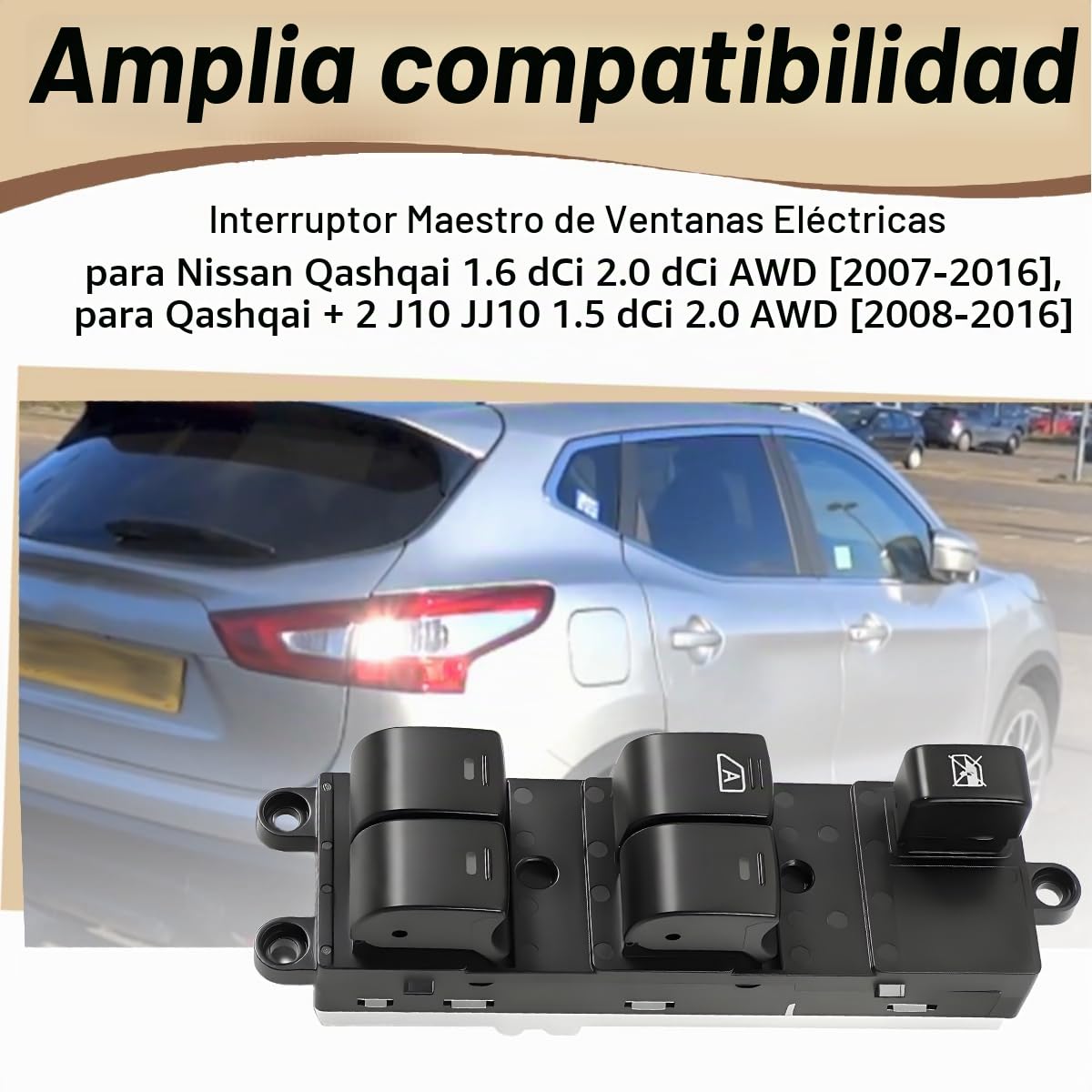 ZAMDOE 25401-EB30B Interruptor Mando Elevalunas para Nissan Navara [2006-2016] Pathfinder [2006-2016] Qashqai [2007-2016] Botonera de Ventana Interruptor elevador de ventana eléctrica