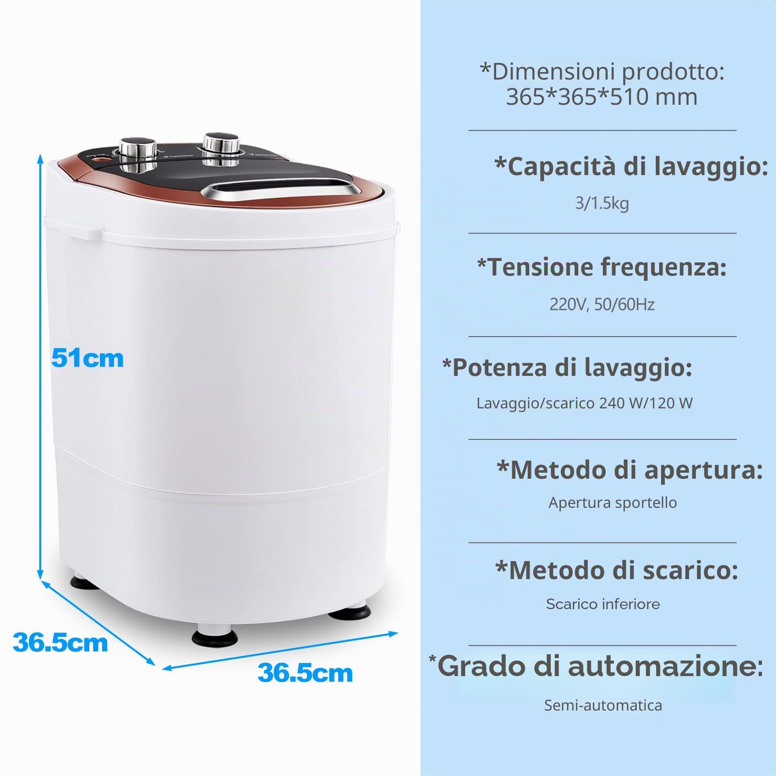 TUKAILAI Mini lavatrice, lavatrice da campeggio per 3 kg di biancheria, centrifuga 2 in 1, lavatrice da viaggio, lavatrice portatile singolo, tub, non elettrica, con timer