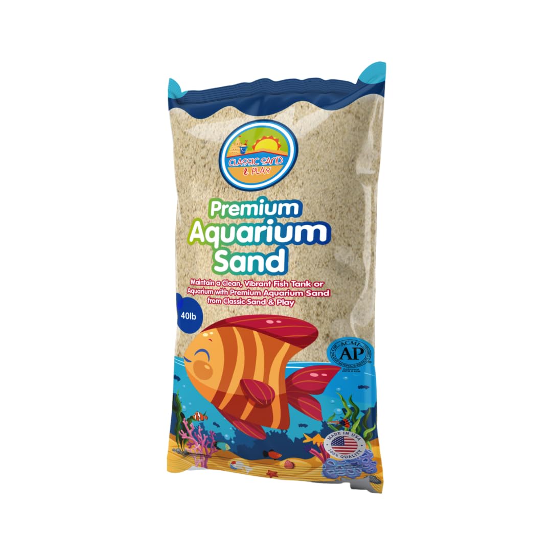 CLASSIC SAND &amp; PLAY Natural Aquarium Sand for Freshwater and Saltwater Tanks, 40 lb. Bag, Improves Filter Life and Filtration Process, Pre-Washed Fine Sand, Natural