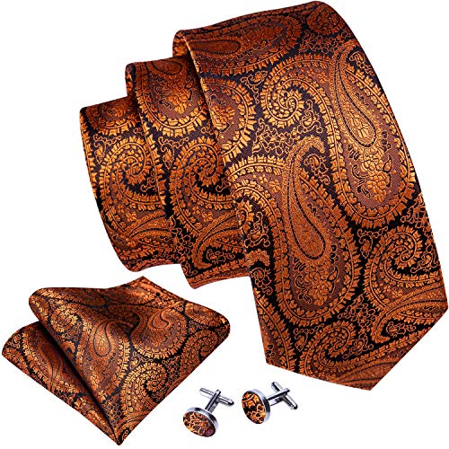 Image of Barry.Wang Men Tie Set Floral Paisley Silk Necktie Pocket Square Cufflinks Formal Wedding Party Business