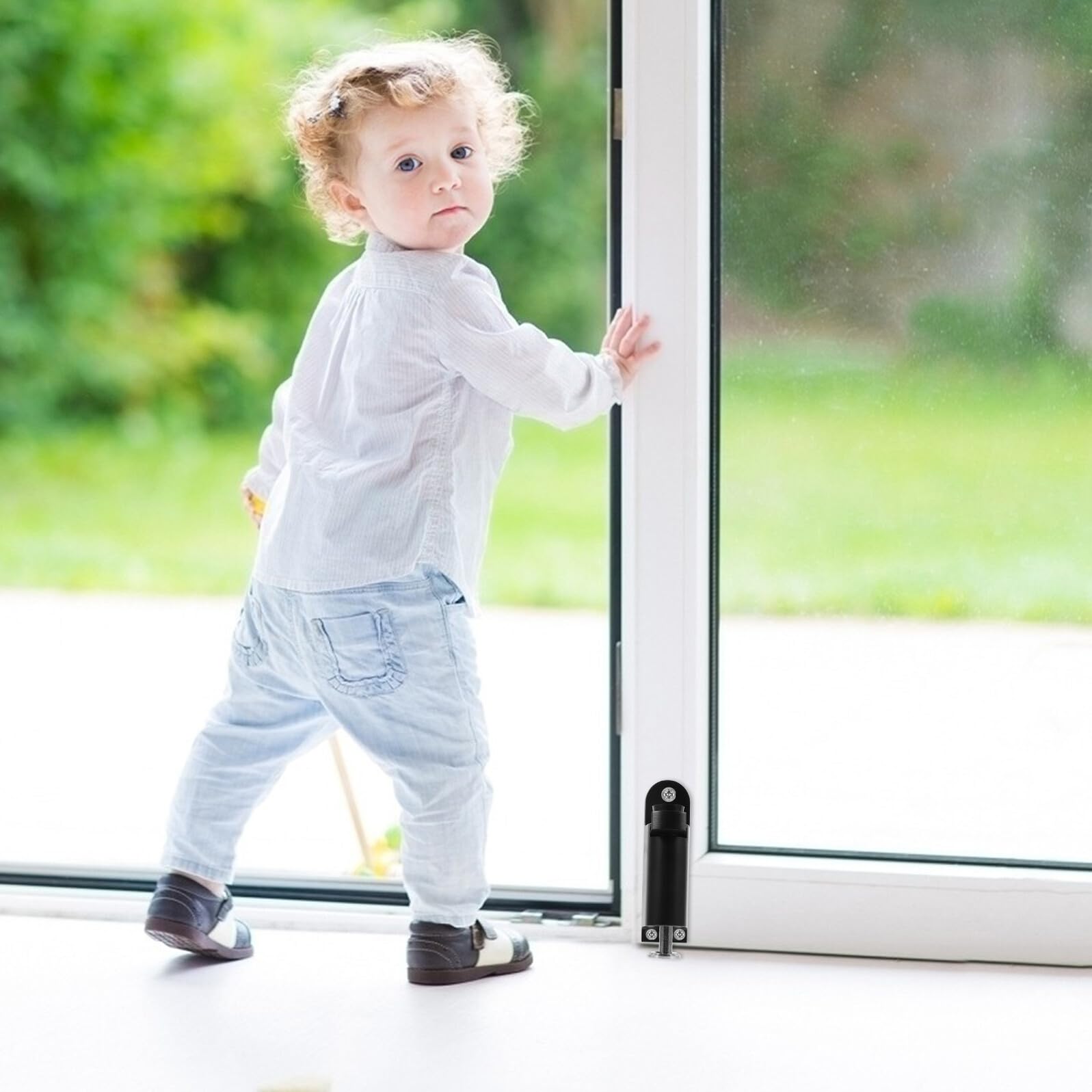 Housoutil Pestillo de Puerta con Resorte de Aleación de Zinc Pestillo Automático sin Perforación para Seguridad Ventanas y Puertas Modelo Pequeño Negro Resistente y Fácil de Usar