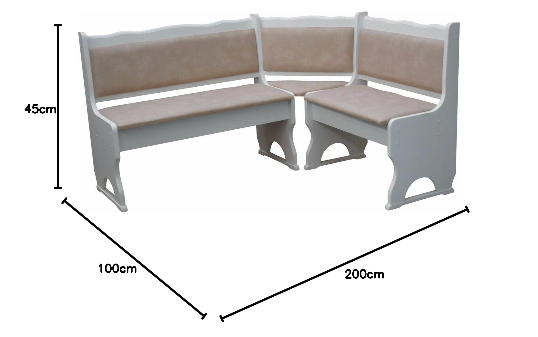 k koma Tapicería esquinera de madera de pino, color blanco con acolchado de madera maciza, piel ecológica y beige (120 x 160)