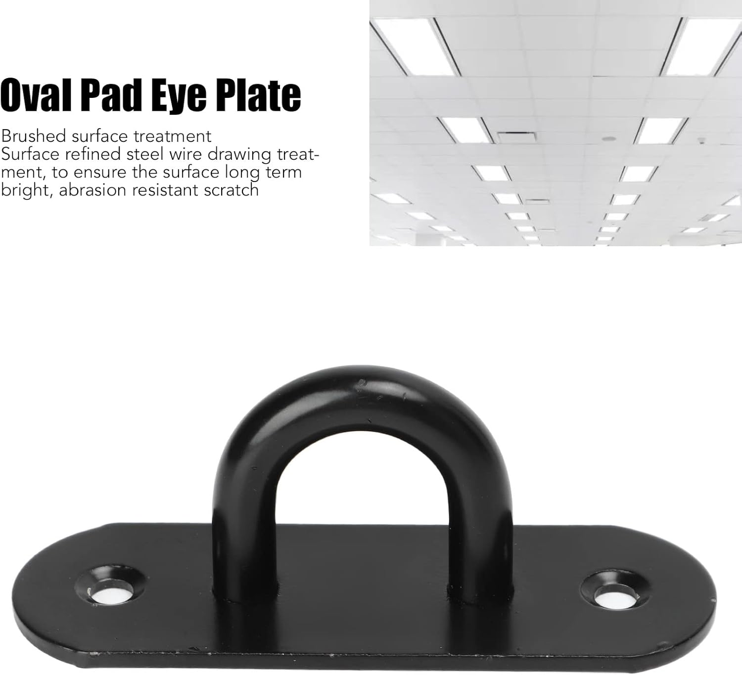 5 PCS Stainless Steel Oval Pad Eye Plate, Ceiling Hook with Reinforced Load Bearing, Brushed Black Eye Plate for Hammock Swing Chandelier Fan Mounting (9mm)