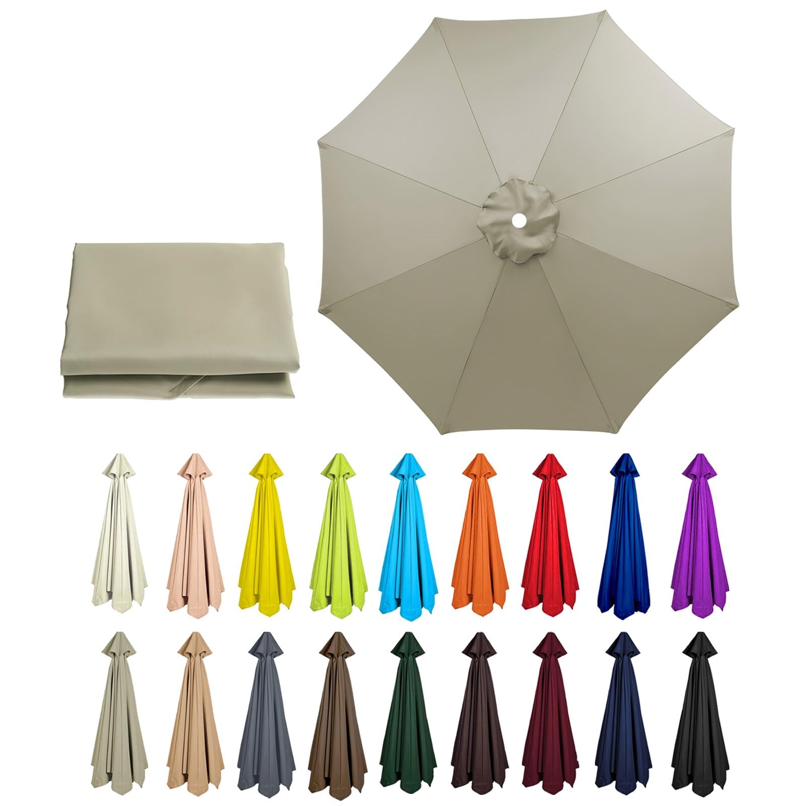 6/8 Arms Outdoor Replacement Canopy | Patio Umbrella Cover | Anti-ultraviolet Market Umbrella Top | Breathable | Washable | for Outdoor Patio Garden Beach(Beige,8 ribs: 2m/6.6ft)
