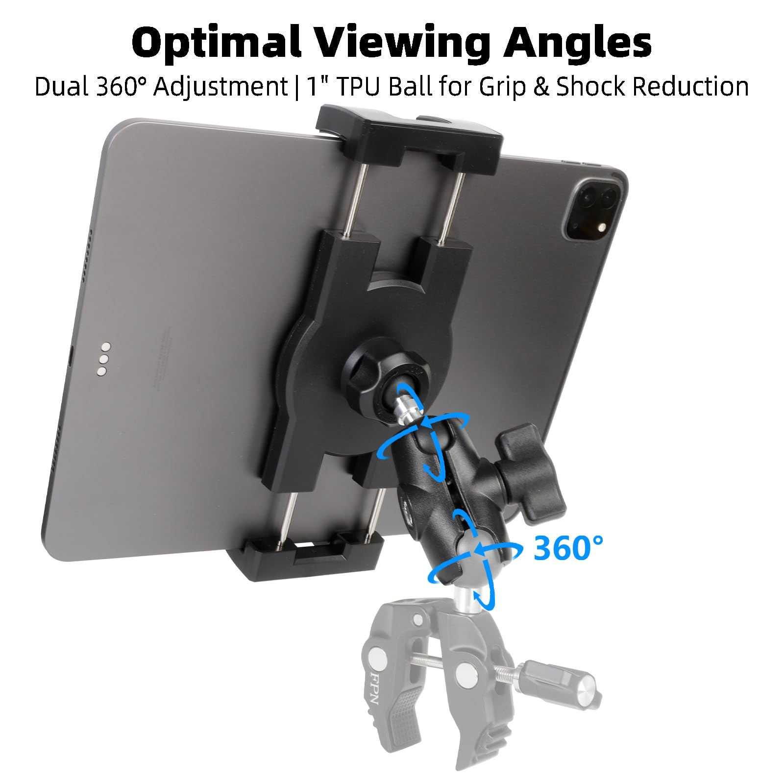Support de tablette boule de 2,5 cm avec bras court en alliage d'aluminium, rotation à 360°, compatible avec les tablettes de 5 à 13 pouces, iPad Pro 12,9 Air Mini iPhone, compatible avec les