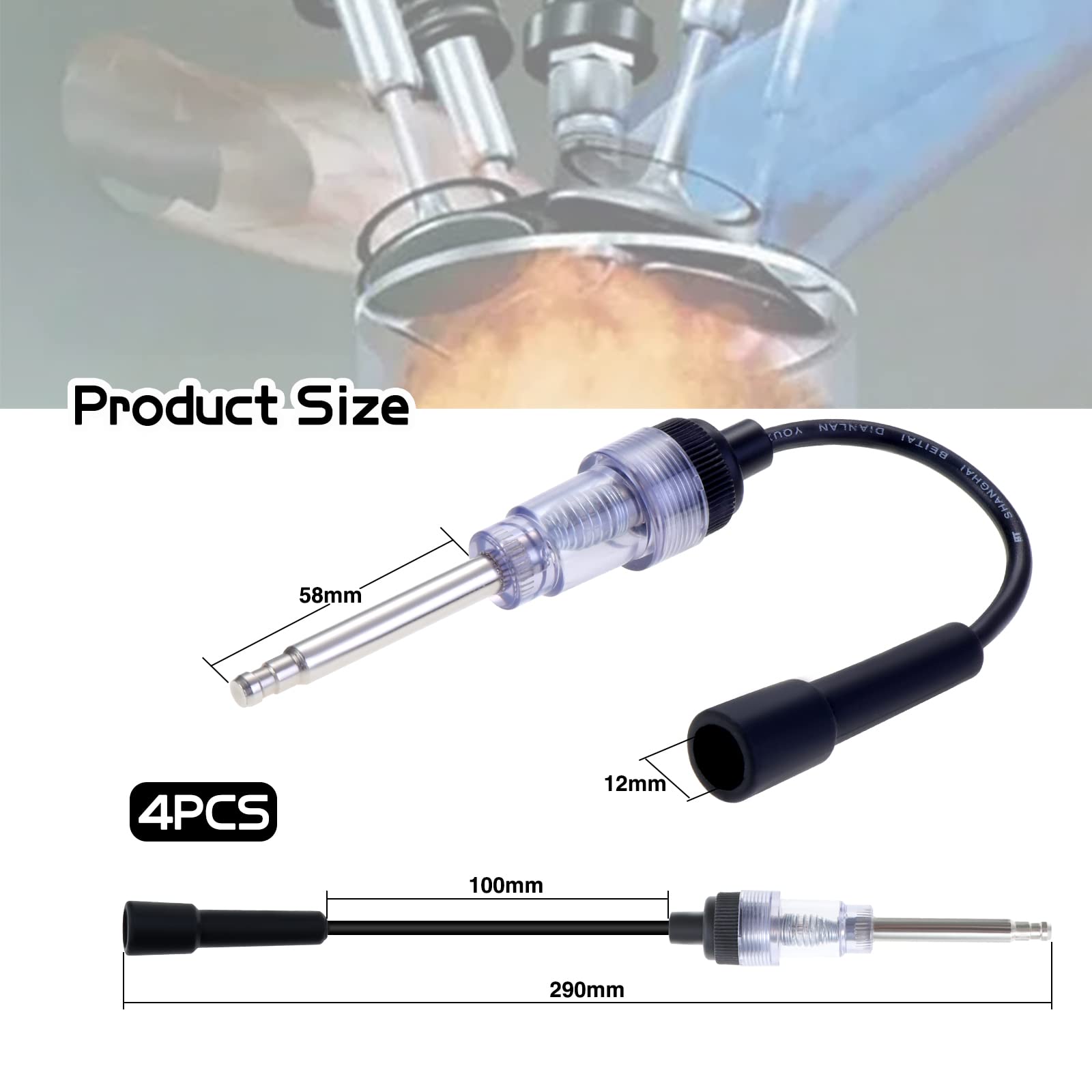 4PCS Probador de Bujías en Línea, Probador de Encendido del Motor, Probador de Chispa de Encendido Boot Recto Armadura Detector de Diagnóstico para Automóviles Motor Externo Interno