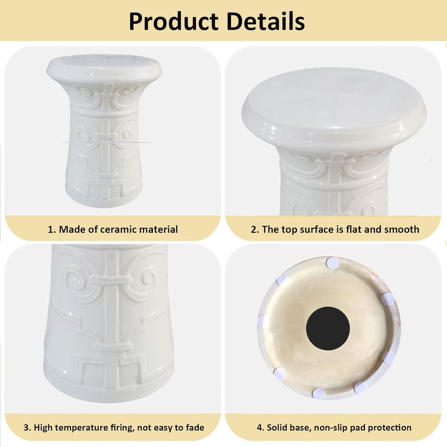 Drum Stool,Garden Stool, Decorative Ceramic Garden Stool, White Glazed Side Stool for Changing Shoes, Suitable for Outdoor Garden, Living Room, Terrace, Etc.