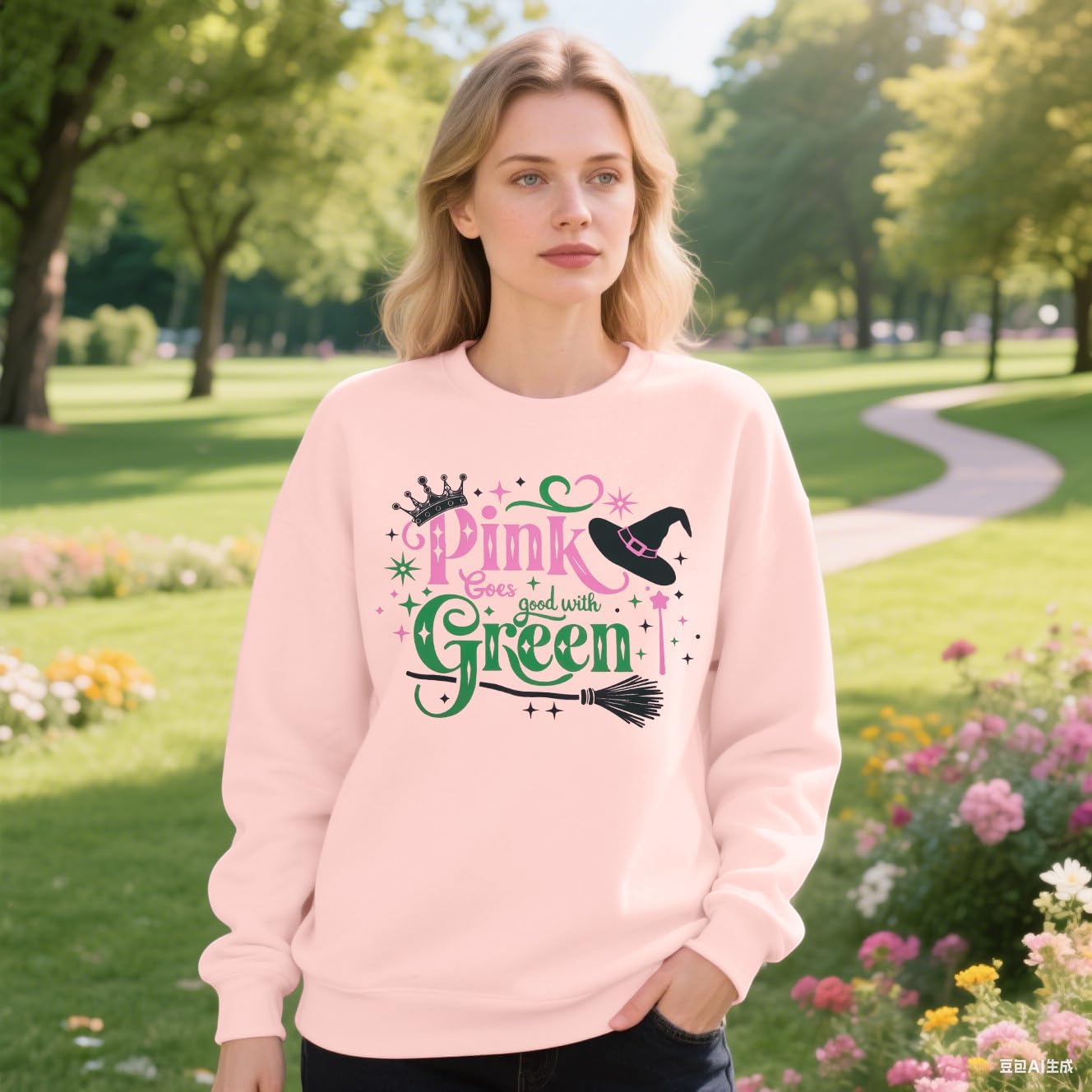 Witch Musical Movie Sweatshirt Women Pink Goes Good with Green Pullover Tops Musical Fan Long Sleeve Shirts Gifts - Image 4