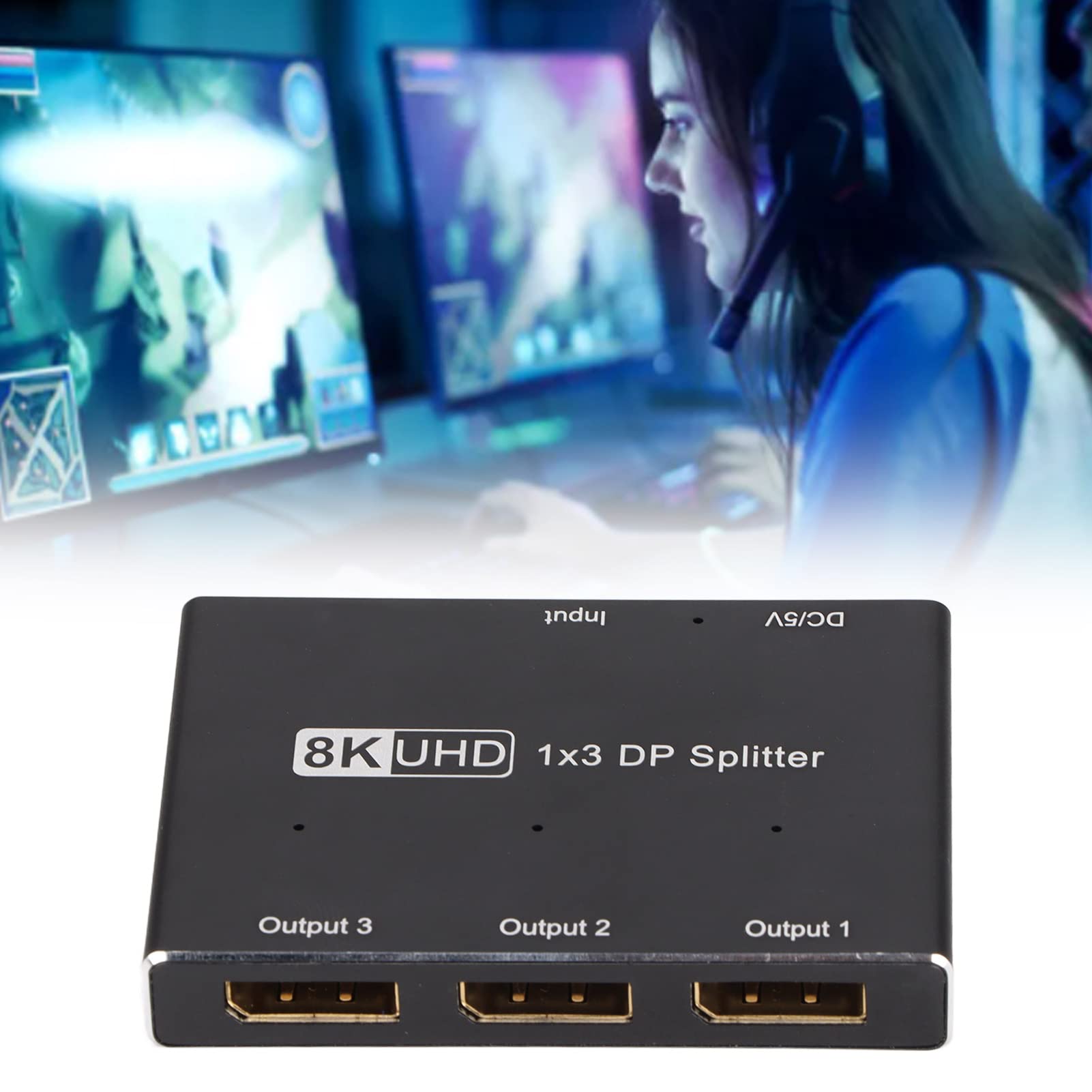 Displayport, Splitter DisplayPort 1x3 8K 30Hz 4K 144Hz Triple MST SST Hub 1 in 3 Out Splitter DP per Home Theater, Scuola, Hotel, Ecc