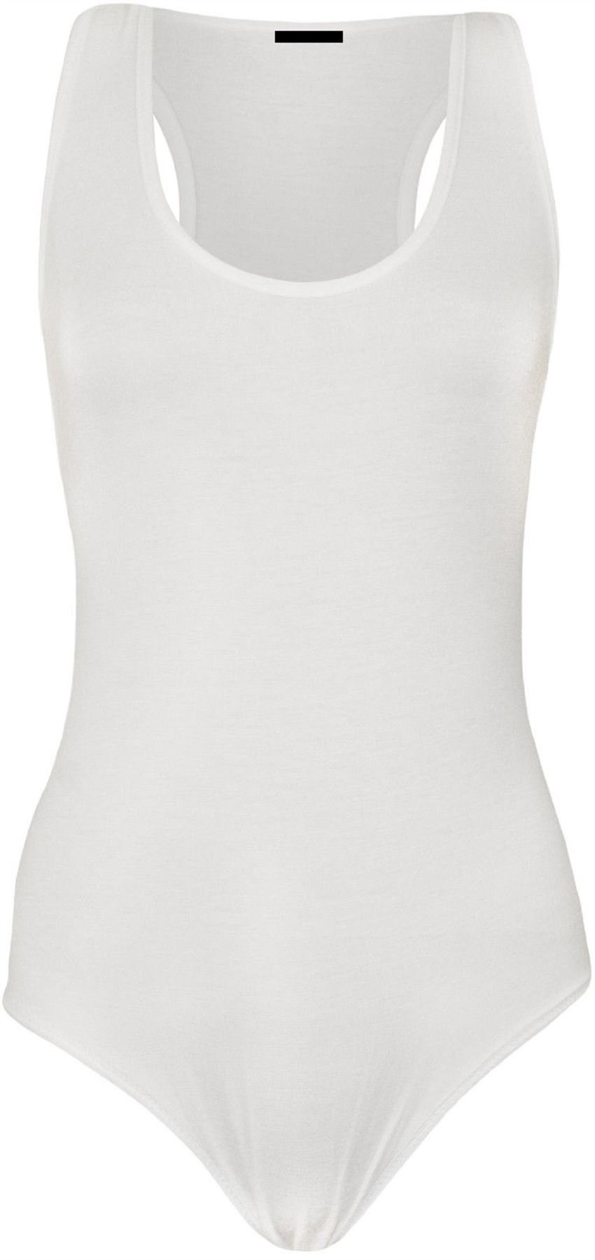 GOSTYLES® Womens Racer Back Muscle Bodysuit, Ladies Soft & Comfortable Everyday Wear Sleeveless Stretchy Leotard Vest Top (White, 8-10)