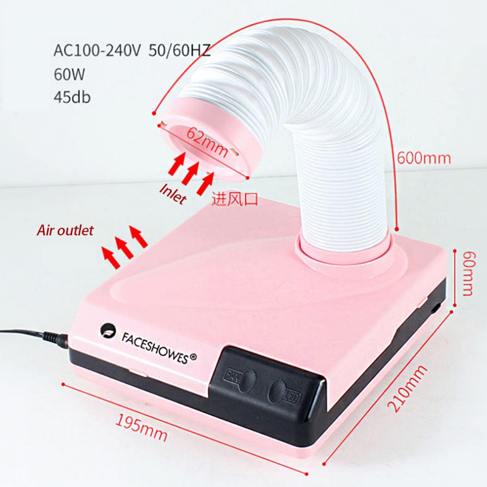 SenhE Aspirapolvere per Unghie, Dentale Aspiratore Portatile con Tubo di Aspirazione Retrattile, Aspiratore per Banco di Lavoro Dentale per Laboratorio Dentale