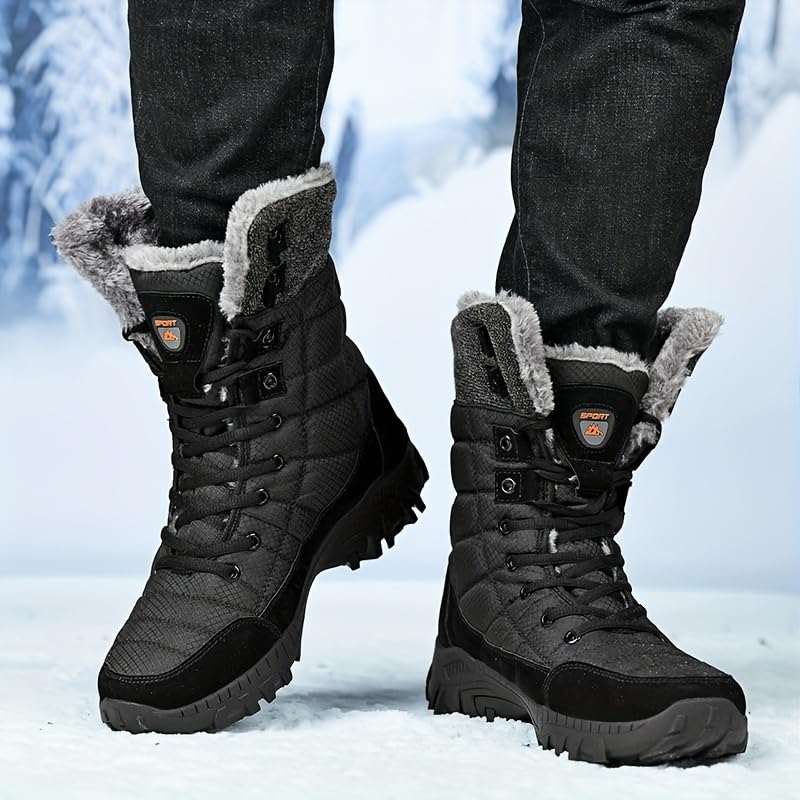 Men's Solid Boots, High Top Winter Snow Boots, Non Slip Comfy Durable Boots with Fuzzy Lining for Outdoor Activities4