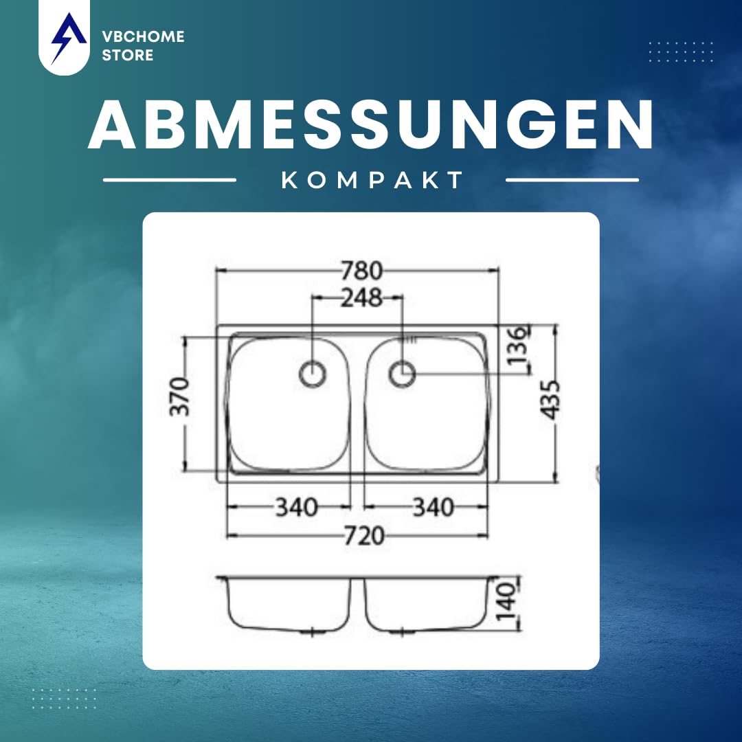 vbchome: Doble Platillos fregadero con grifo agujero 780 x 435 mm camping Cocina Fregadero – Satén estructura alveus Basic 160 fregadero Acero Inoxidable Camping Cocina Fregadero desagüe fi71