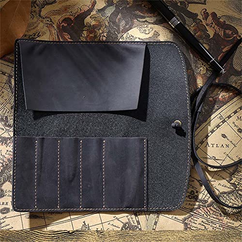 Image of Vintage Genuine Leather Pencil Roll - Pencil Storage Case /Pouch Organizer Handmade (Black)