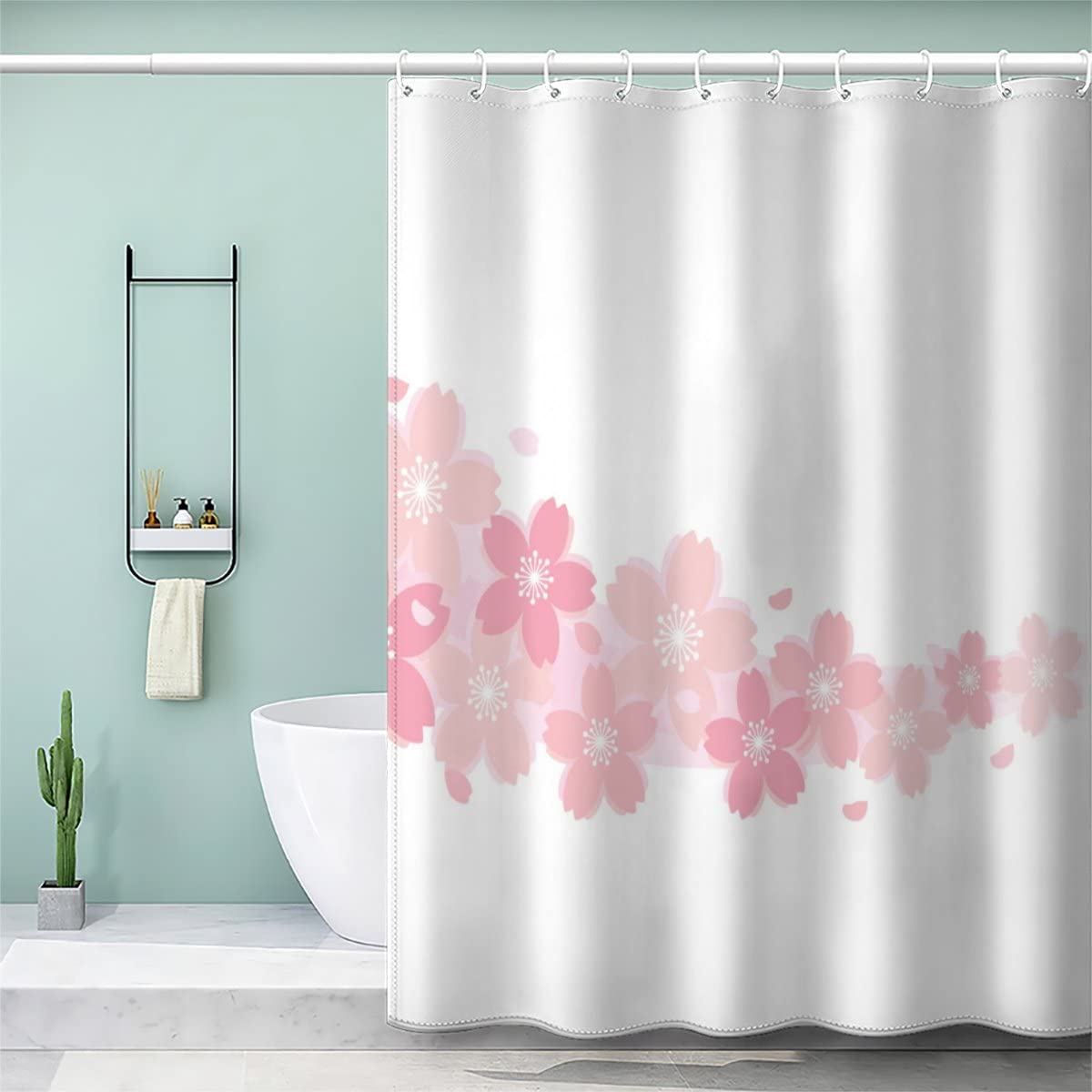 VASENA Shower Curtain Cherry Blossoms Flowers Pink Bath Curtain 3D Printed Mould Proof Bath Curtains for Shower Polyester Shower Curtains 180x180 cm