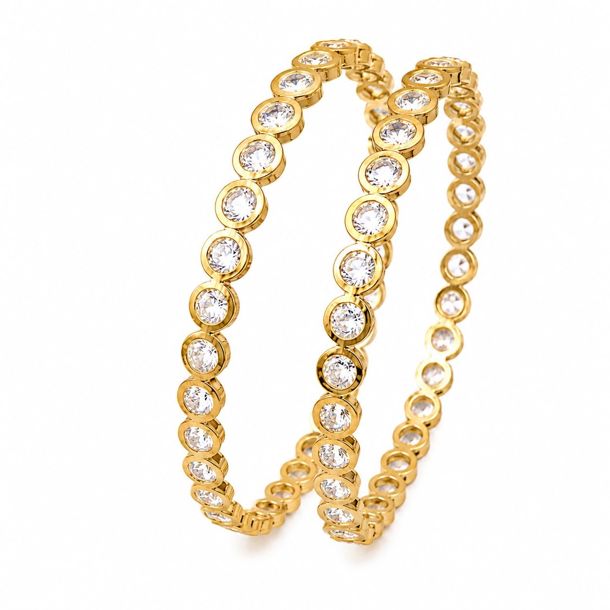 ISHANA FASHIONS Real Gold Look Impon American Diamond Stone Bangles for Women, Premium Quality Traditional Daily Wear Bangles Pair (GOLD)-image-30