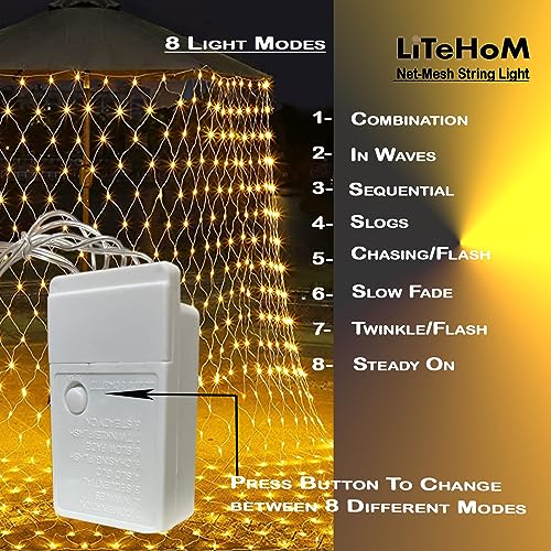 Image of LED Net Mesh String Lights, 6.6Ft X 6.6Ft, 144 LEDs, 8 Modes Diwali Decor with Diwali Lights for Home Decoration! LED Diwali Light, LED Lights for Home Decoration (Warm Net Light)
