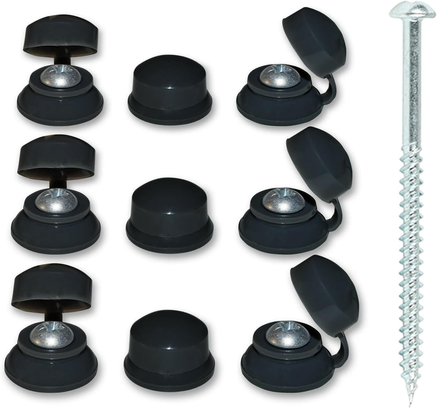 50, 2" (50mm) Corrugated PAN Head Roofing 2" Screws and 50 Black Strap CAPS for Roofing Sheets