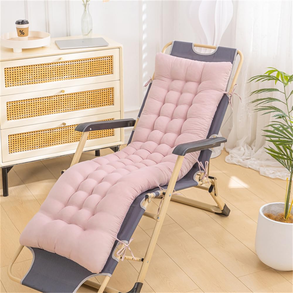 Mateju Sun Lounger Cushion 8cm Thick Soft Recliner Cushions Non-Slip Top Cover, Quilted Thick Padded for Garden Indoor Outdoor Garden Rocking Chair/Sunbed/Bench -Minimalism (Pink,48x170cm)