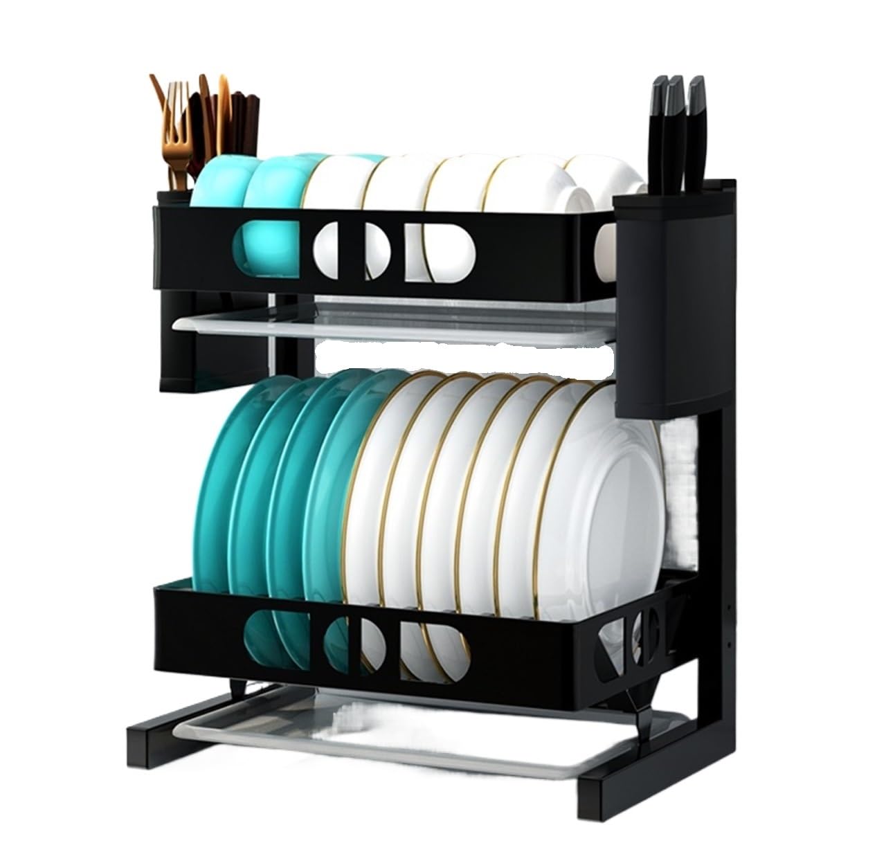 Escurre Cubiertos de Cocina Escurridor De Platos De 2 Niveles para Encimera De Cocina con Soporte para Utensilios Escurreplatos Armario