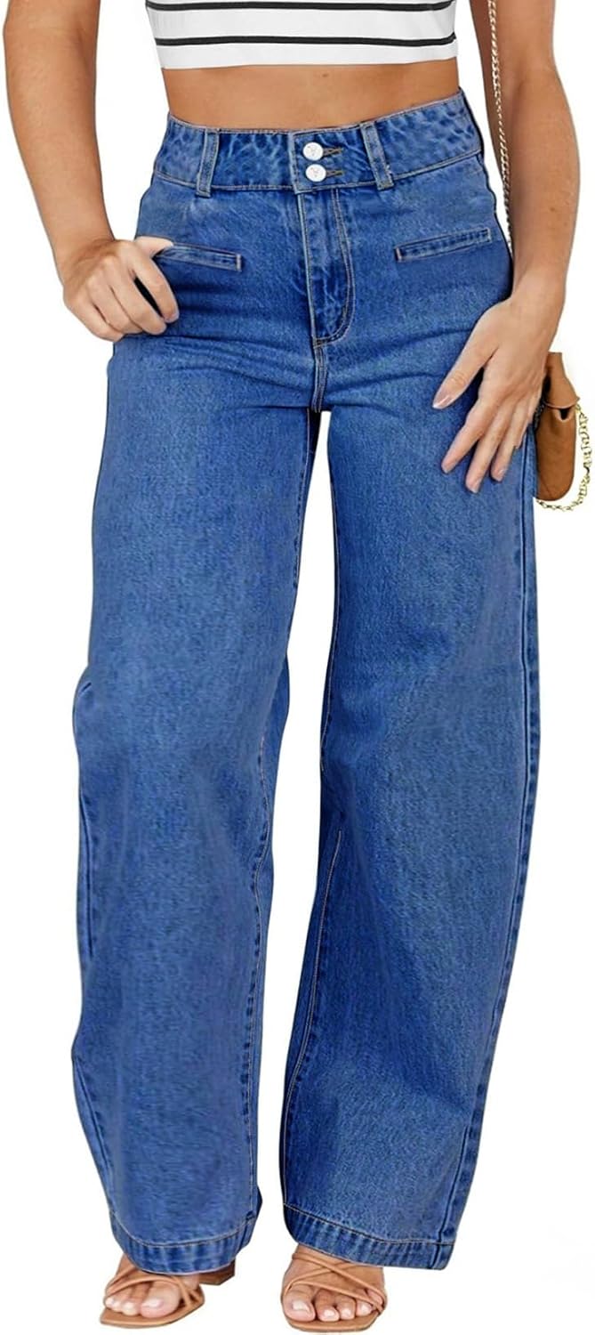 Eytino Women Plus Size Wide Leg Jeans High Waisted Stretchy Straight Leg Jeans Loose Trendy Denim Pants(1X-5X)