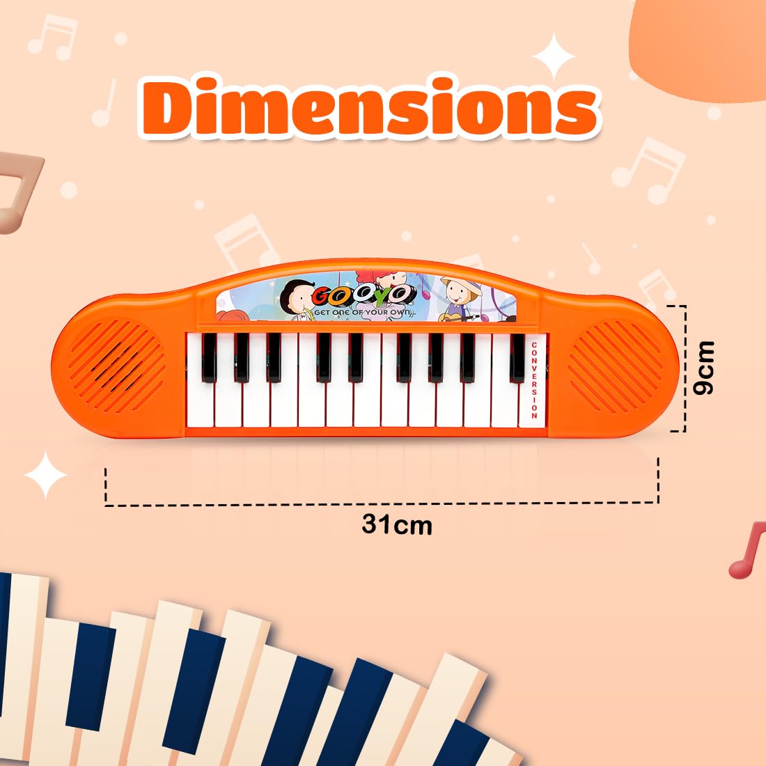 Gooyo GY-3725 Multi-Functional Portable Organ Mini Piano Keyboard Toy | Musical Toy for Kids | Electronic Keyboard Mini Piano | Orange | 2xAA Battery (Not Included) | Musical Piano for Gifts 2