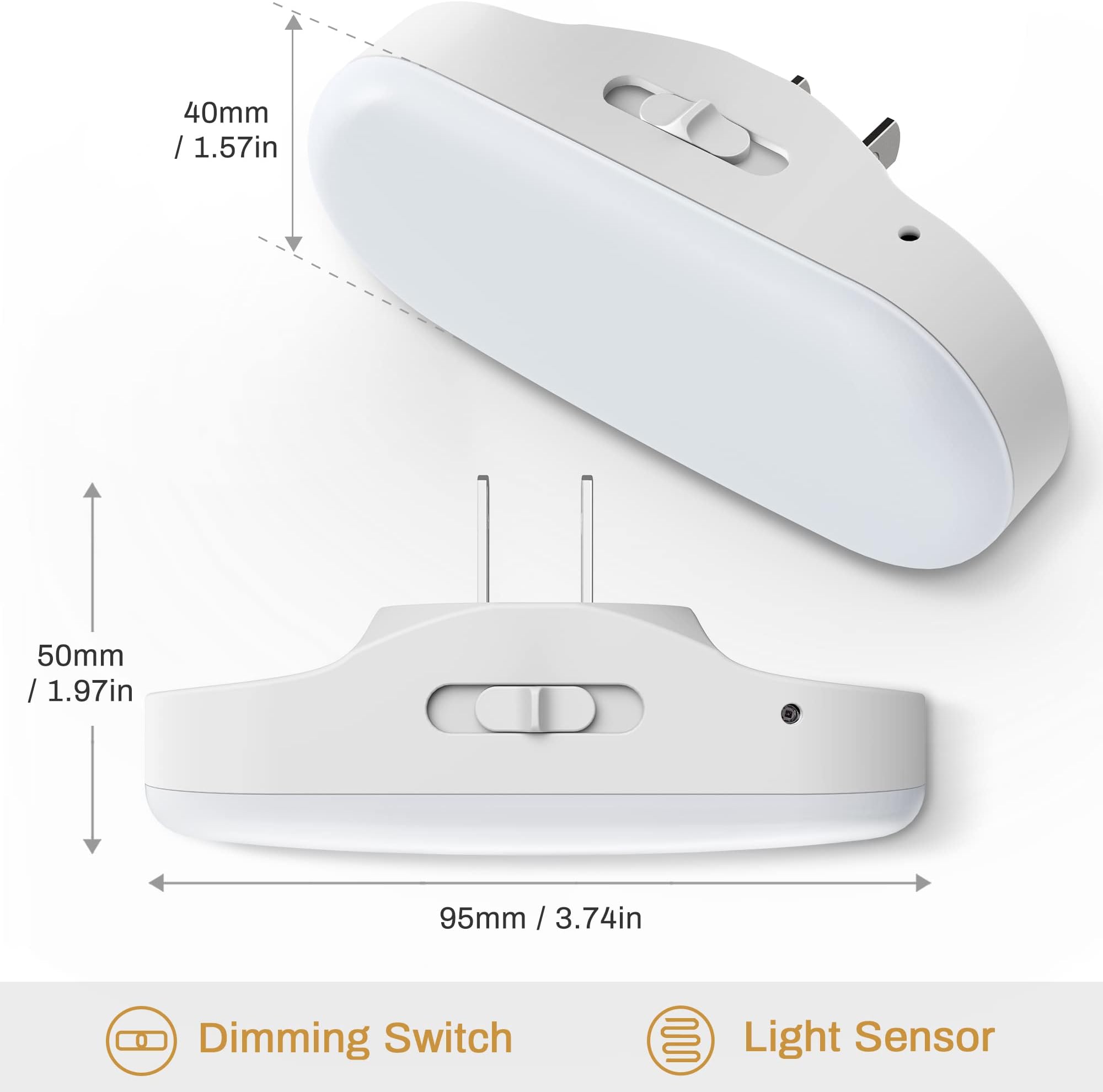 DORESshop Night Light, Wall Plug in Night Lights, 2 Pack, 1W 3000K, LED Night Light with Dusk to Dawn Sensor, Dimmable Night Light from 0lm to 100lm, for Bathroom, Hallway, Bedroom, Staircase