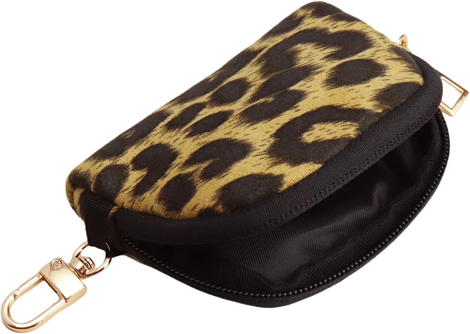Keychain Wallet for Women - Leopard Print Mini Zip Around Wristlet with Detachable Dual Pouch & Coin Purse, Soft Warm Touch Fabric Small Portable Bag (Yellow) - Image 5