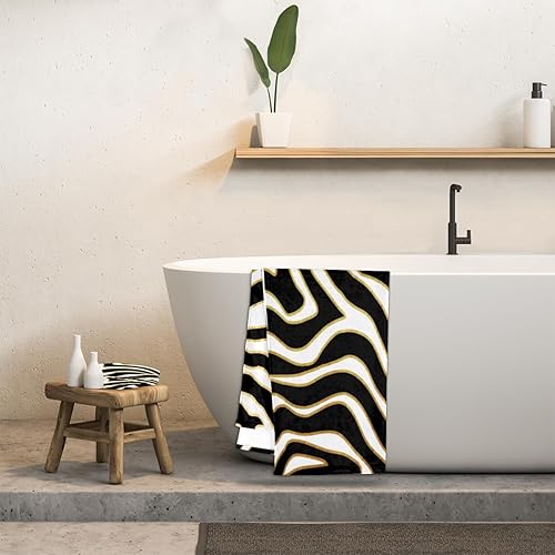 Miniatura 6 de YoCosy Juego de toallas de baño de 3 piezas, toallas de baño con estampado de cebra de animal negro bohemio, toallas suaves y absorbentes para baño,