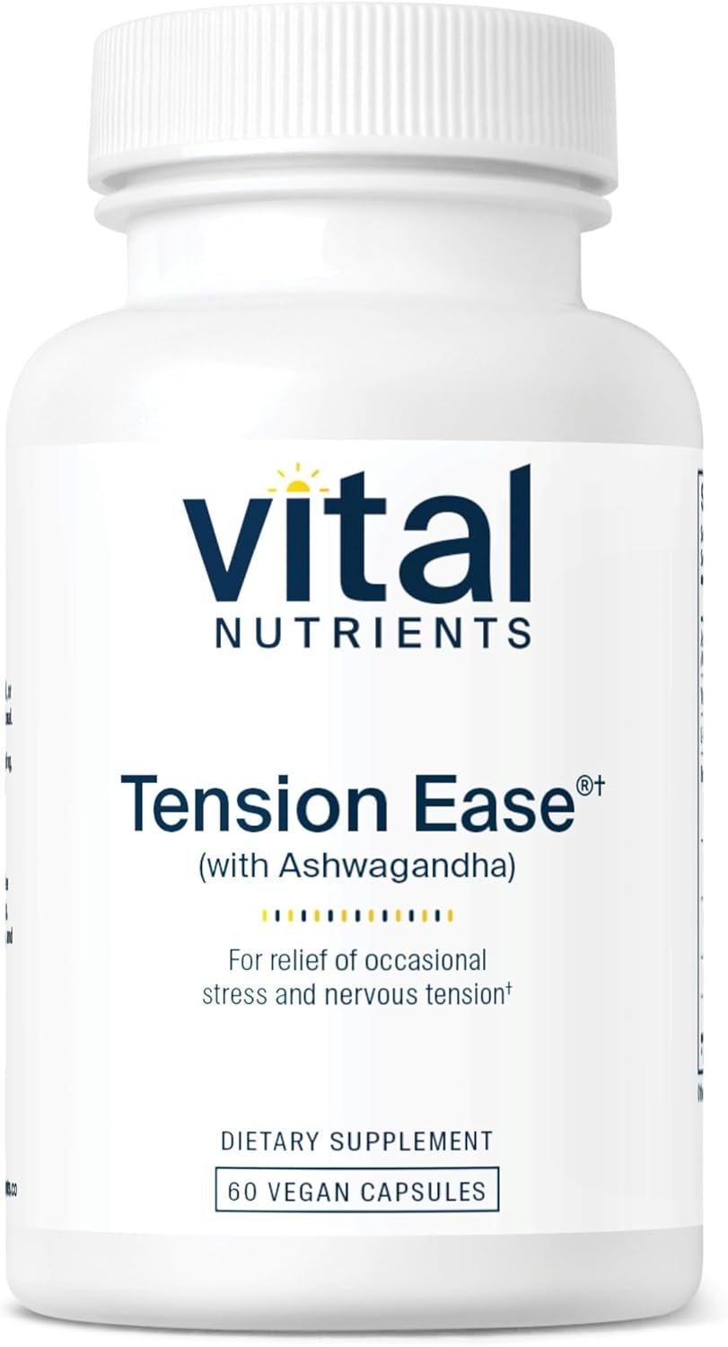 Vital Nutrients Tension Ease with Ashwagandha - Stress Relief Supplement for Relief of Occasional Stress and Nervous Tension - Gluten, Dairy, Soy Free - Non-GMO - 60 Capsules